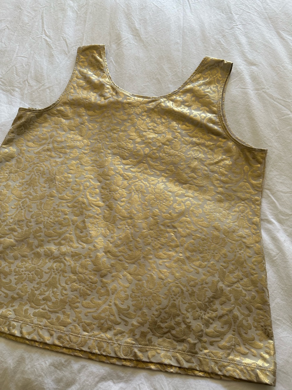Chico's Gold Metallic Scroll Print Top on Cream, size medium (2) - Picture 8 of 9